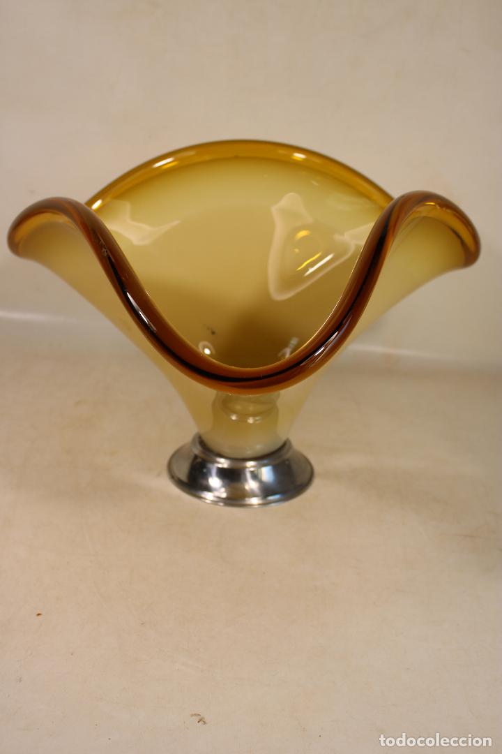 Antig&uuml;edades: frutero centro de mesa de cristal ocre amarillo - Foto 1