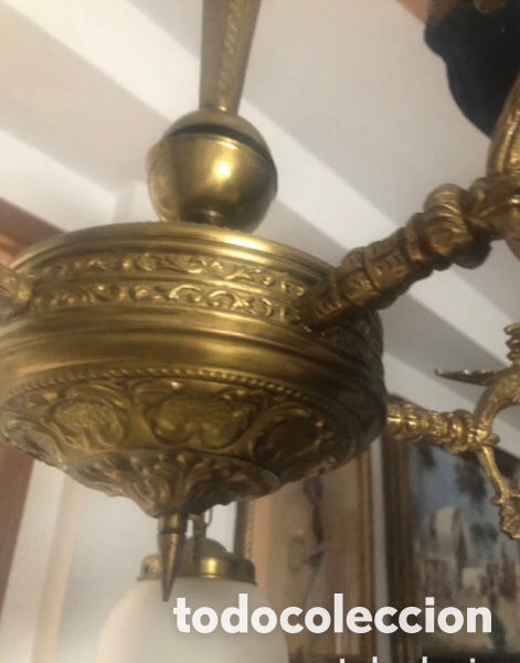 Antig&uuml;edades: Antigua l&aacute;mpara de bronce. 5 brazos - Foto 2