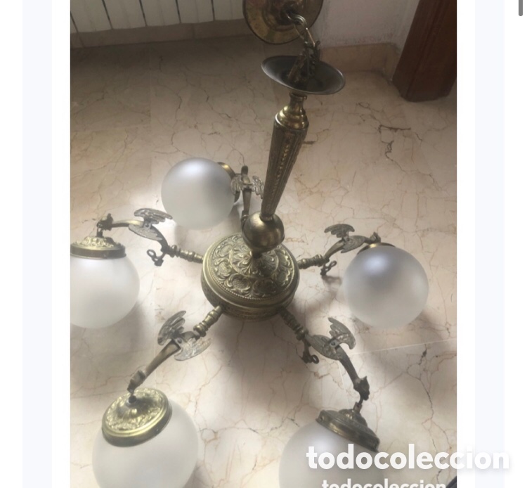 Antig&uuml;edades: Antigua l&aacute;mpara de bronce. 5 brazos - Foto 1