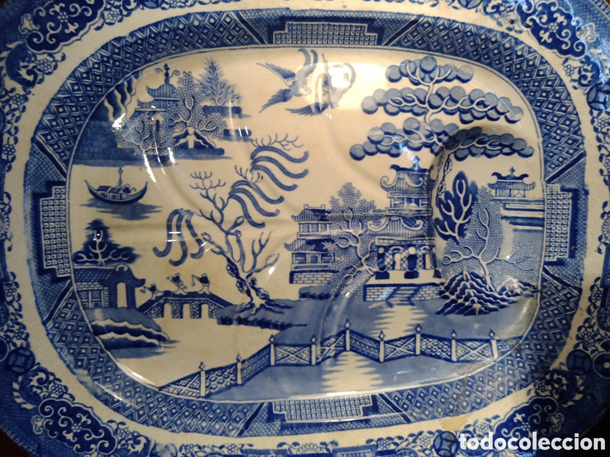 Antiques: Gran bandeja Staffordshire S.XIX (45cm) Reparada