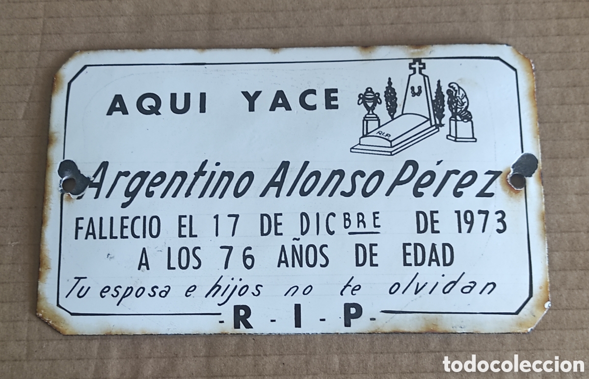 Antig&uuml;edades: PLACA ESMALTADA FUNERARIA - Foto 1