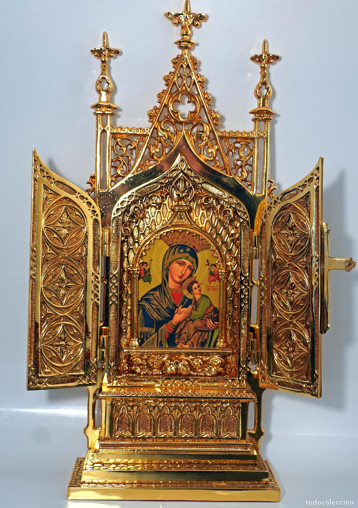 Antig&uuml;edades: Gran tr&iacute;ptico en bronce ba&ntilde;ado en oro. - Foto 1