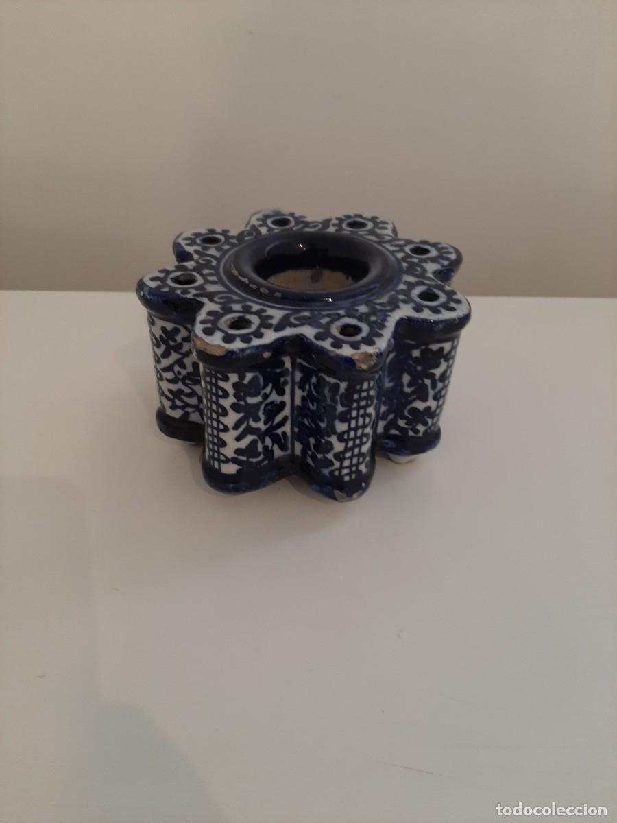 Antig&uuml;edades: TINTERO DE PORCELANA CON DIBUJOS AZULES. - Foto 3