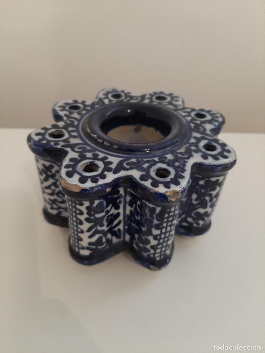 Antig&uuml;edades: TINTERO DE PORCELANA CON DIBUJOS AZULES. - Foto 4