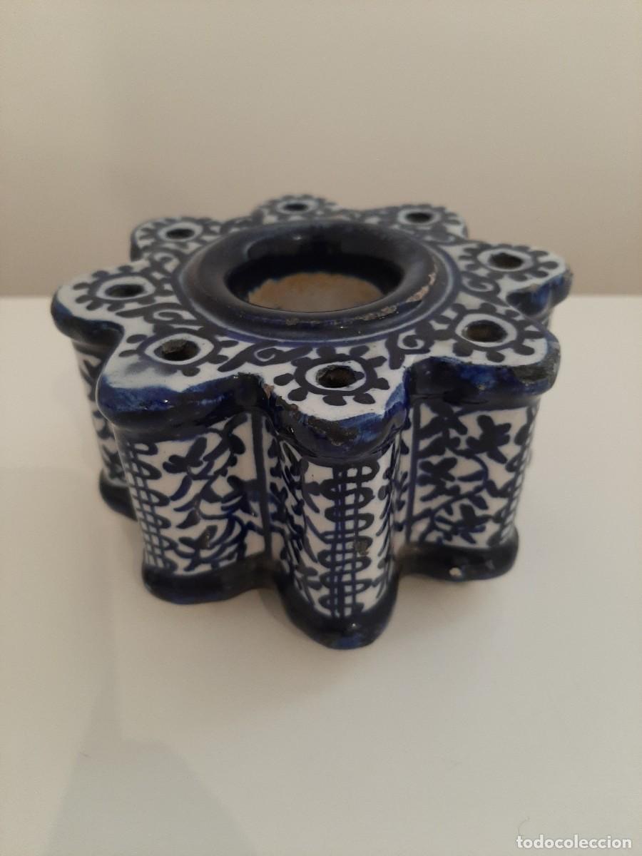 Antig&uuml;edades: TINTERO DE PORCELANA CON DIBUJOS AZULES. - Foto 6