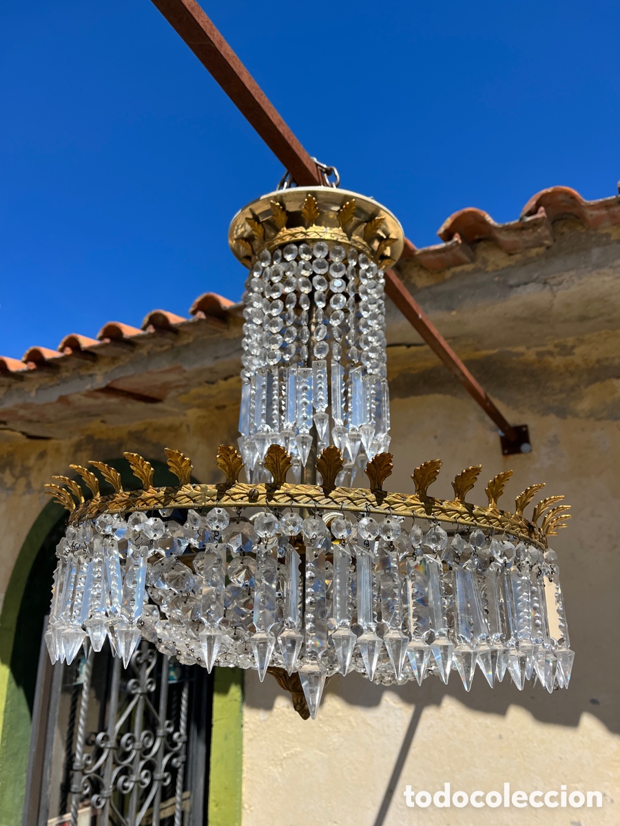 Antig&uuml;edades: L&aacute;mpara de techo de cristal en funcionamiento. - Foto 2