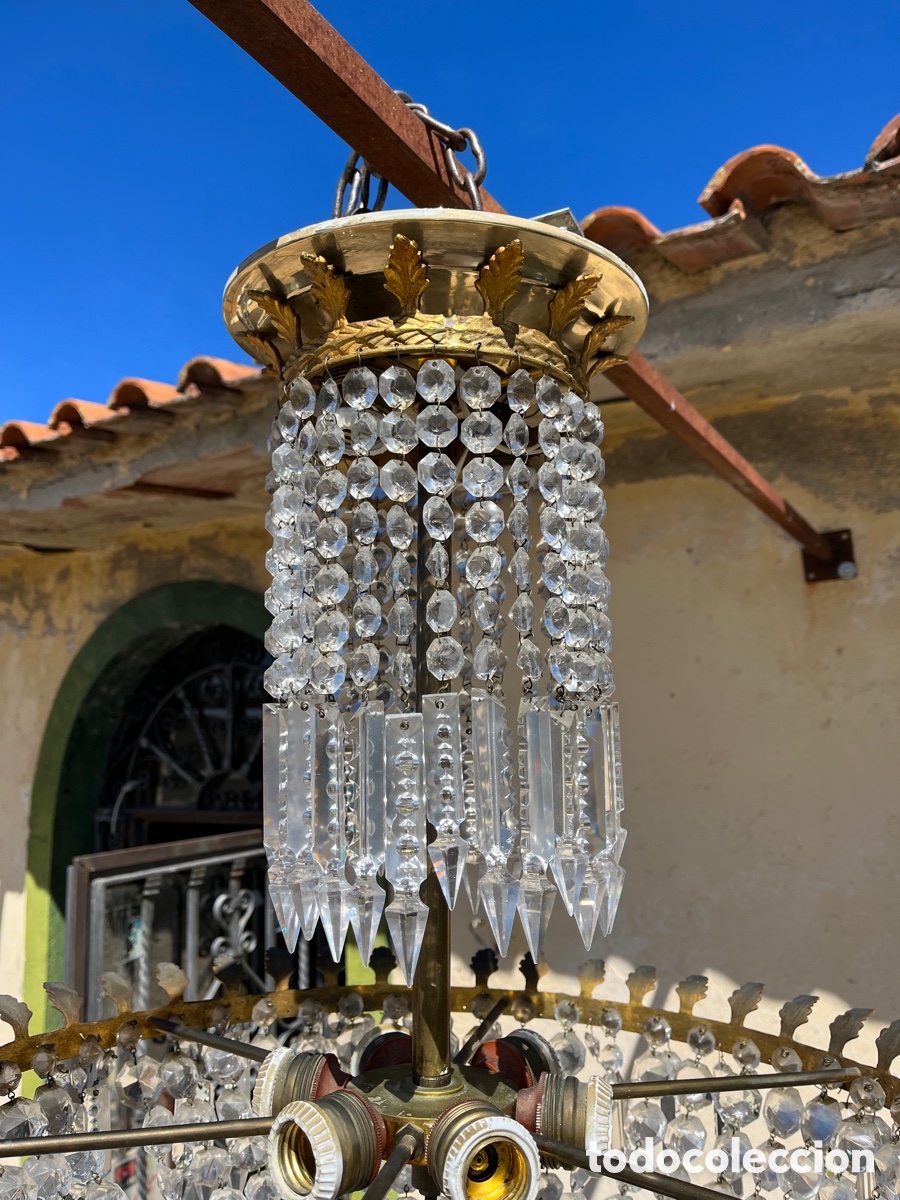 Antig&uuml;edades: L&aacute;mpara de techo de cristal en funcionamiento. - Foto 3