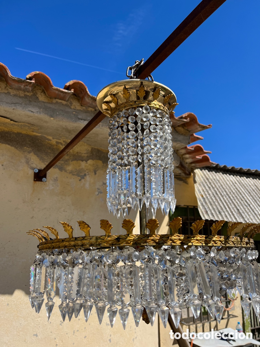 Antig&uuml;edades: L&aacute;mpara de techo de cristal en funcionamiento. - Foto 4