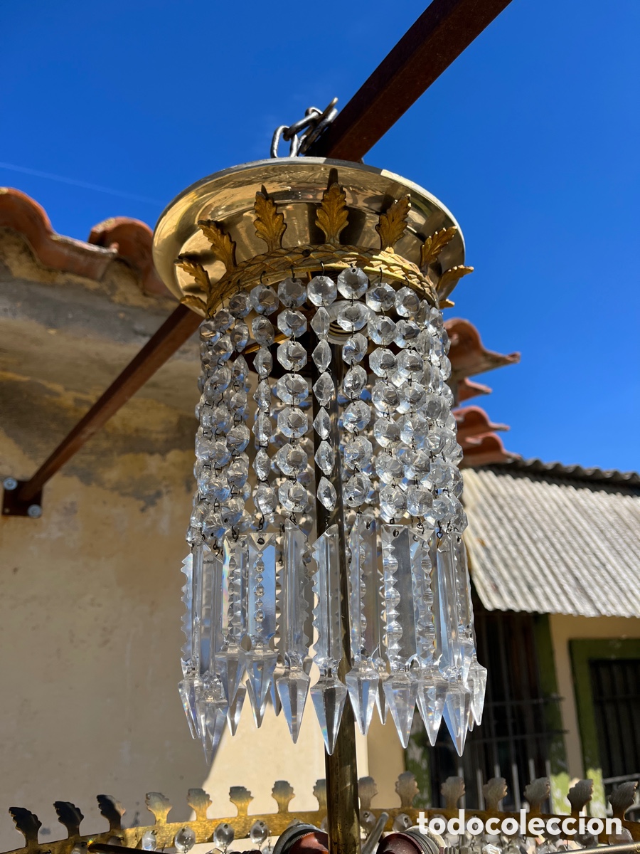 Antig&uuml;edades: L&aacute;mpara de techo de cristal en funcionamiento. - Foto 5