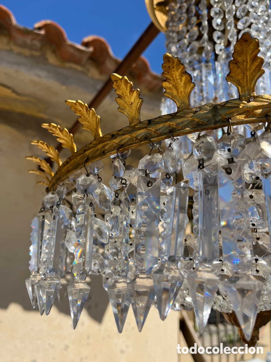 Antig&uuml;edades: L&aacute;mpara de techo de cristal en funcionamiento. - Foto 6