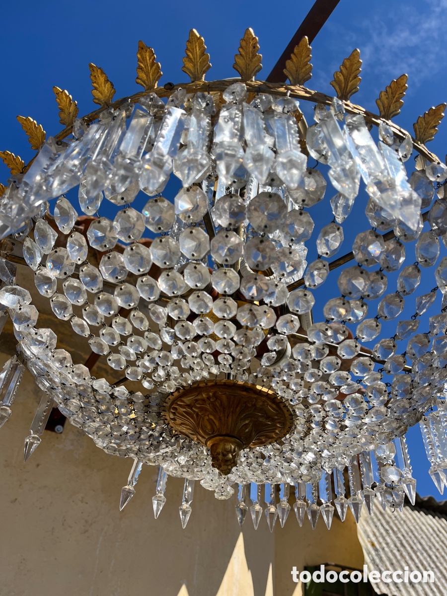 Antig&uuml;edades: L&aacute;mpara de techo de cristal en funcionamiento. - Foto 7