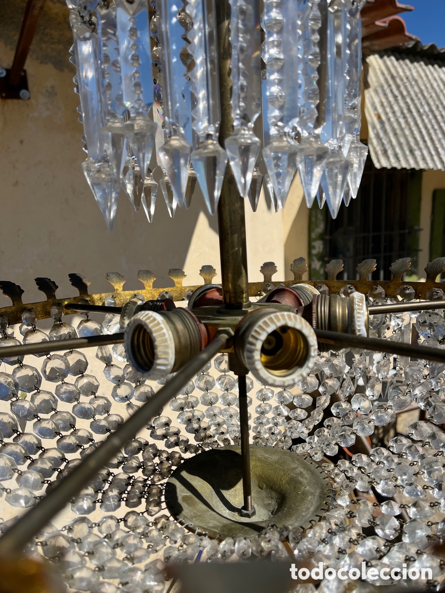 Antig&uuml;edades: L&aacute;mpara de techo de cristal en funcionamiento. - Foto 11