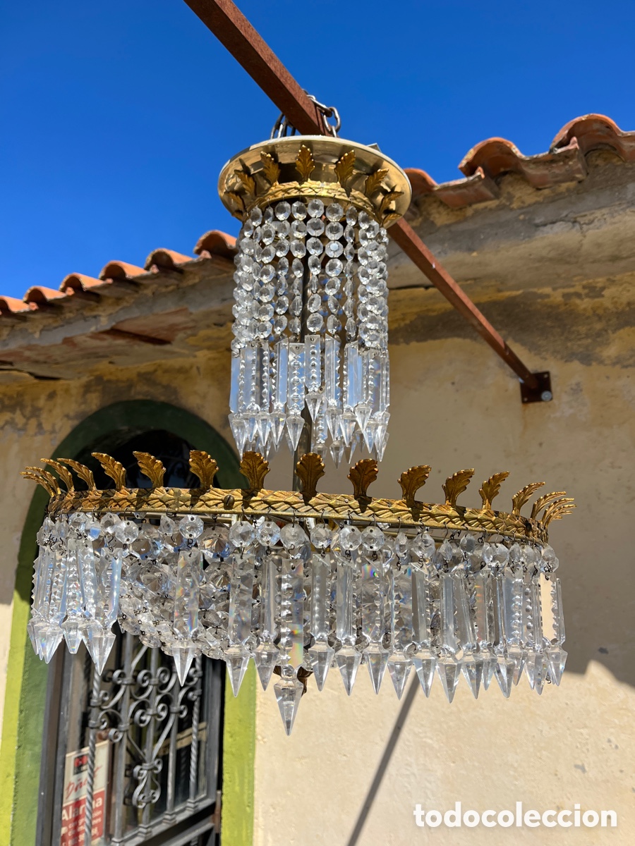 Antig&uuml;edades: L&aacute;mpara de techo de cristal en funcionamiento. - Foto 1