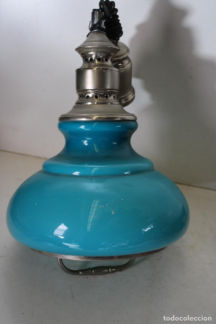 Antig&uuml;edades: lampara de techo de cristal azul - Foto 3