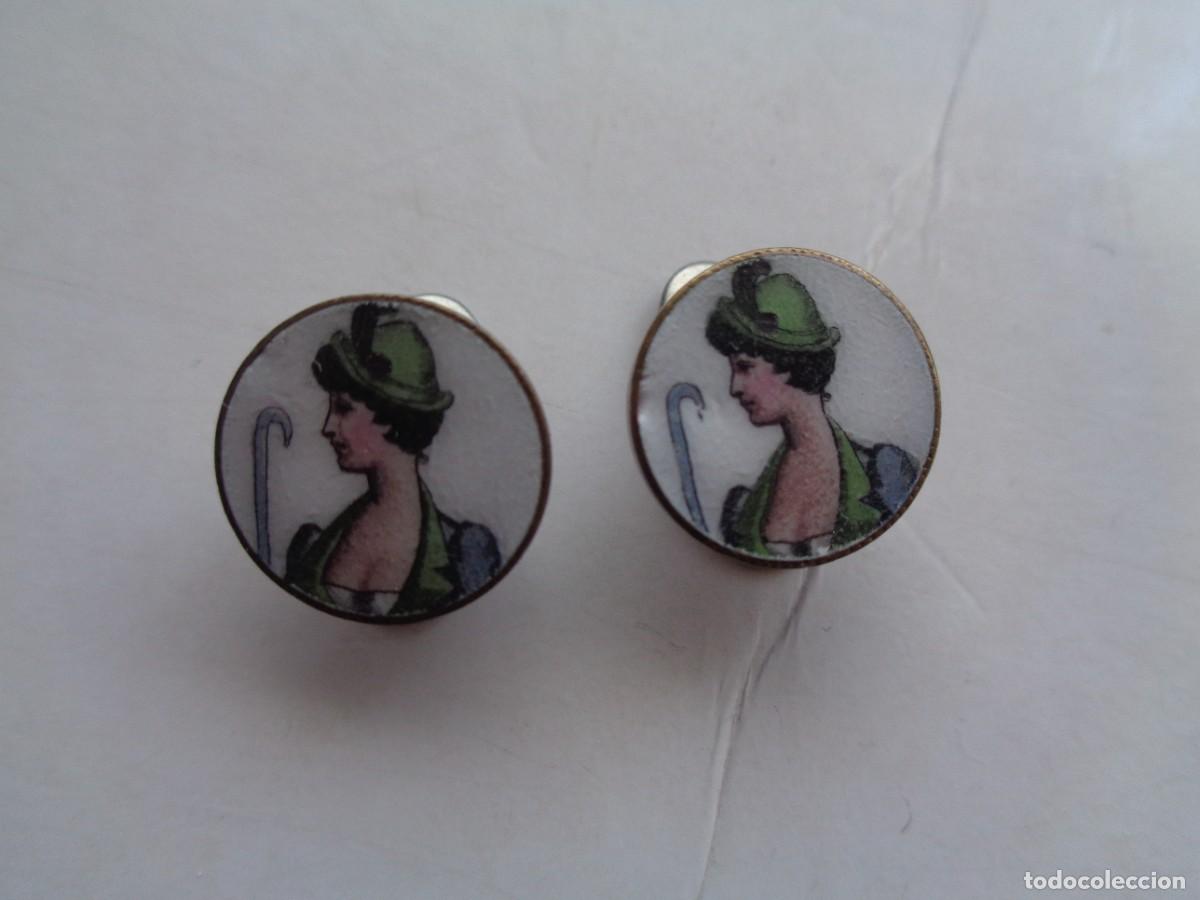 Antig&uuml;edades: PAREJA DE GEMELOS CON ESMALTE VIENES - Foto 4