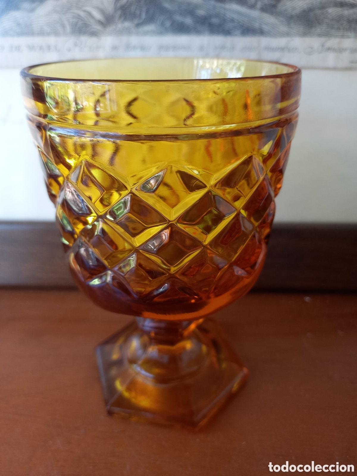 Antiques: Copa antigua de cristal ambar de calidad