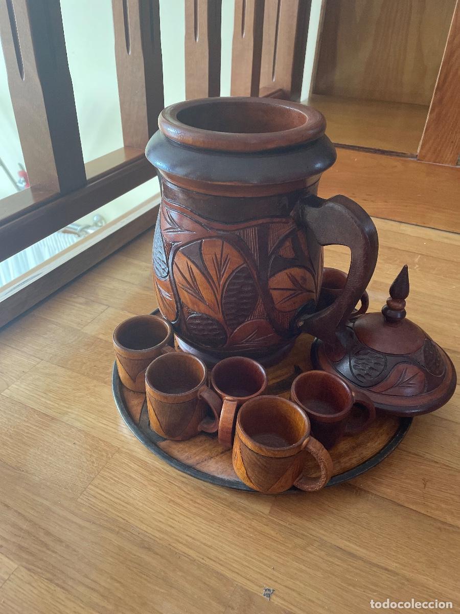Antig&uuml;edades: JUEGO DE CAFE DE MADERA - Foto 6
