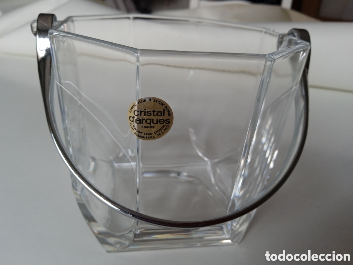 Antig&uuml;edades: Cubitera en cristal franc&eacute;s D'Arques, asas en acero inoxidable.