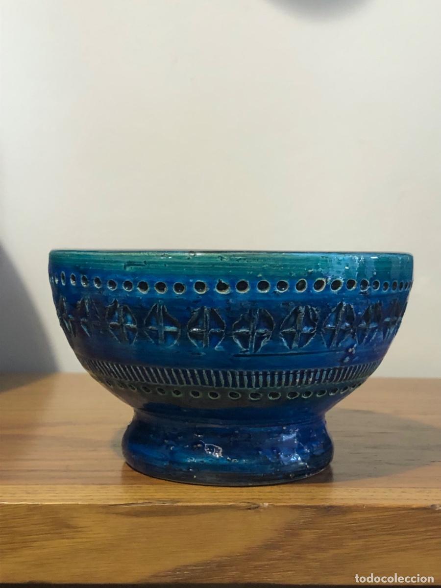 Antig&uuml;edades: Portavelas candelabro Bitossi rimini Aldo Londi cer&aacute;mica italiana azul