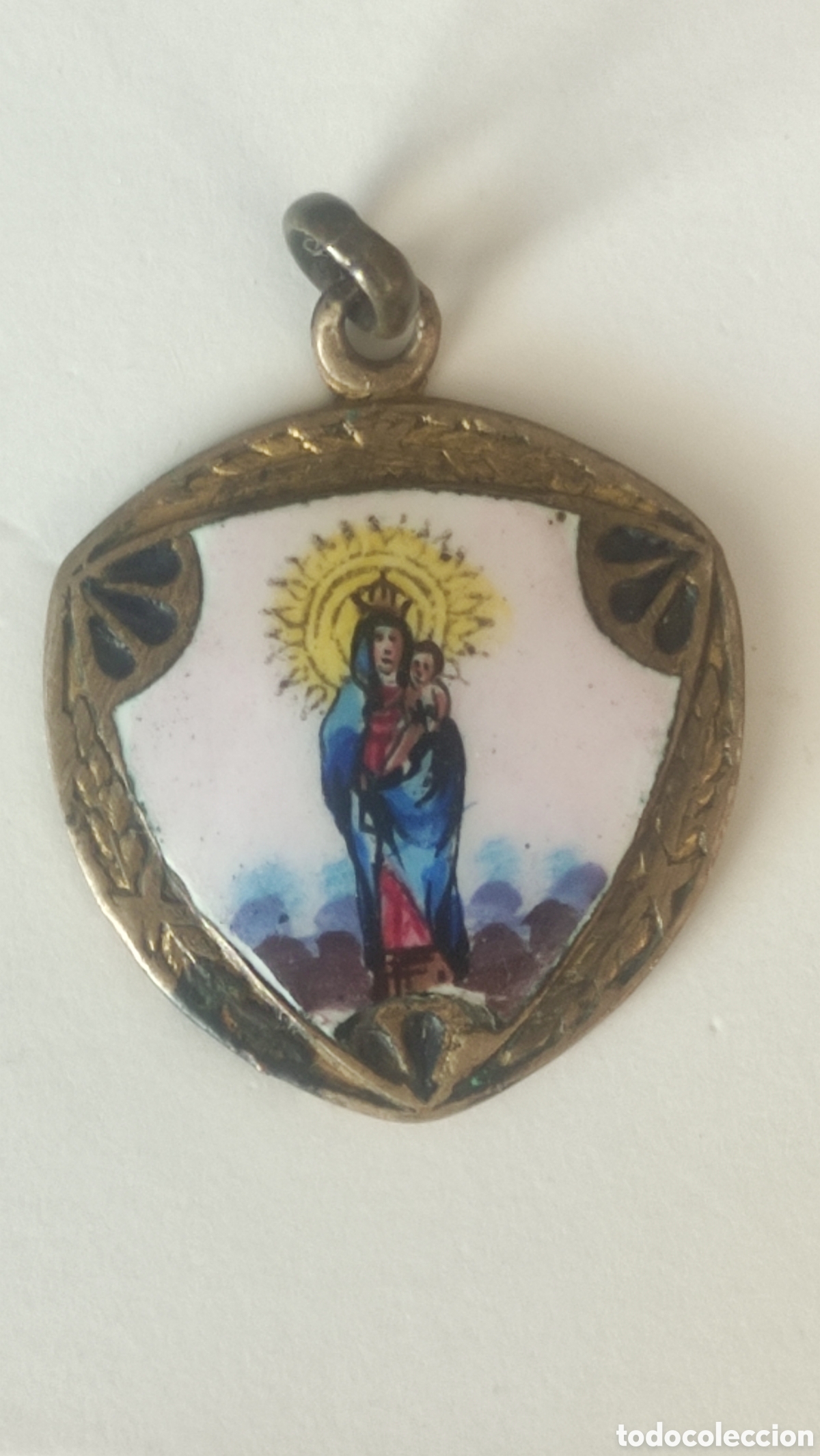 Antig&uuml;edades: Antigua medalla pintada y esmaltada virgen del pilar Zaragoza la pilarica