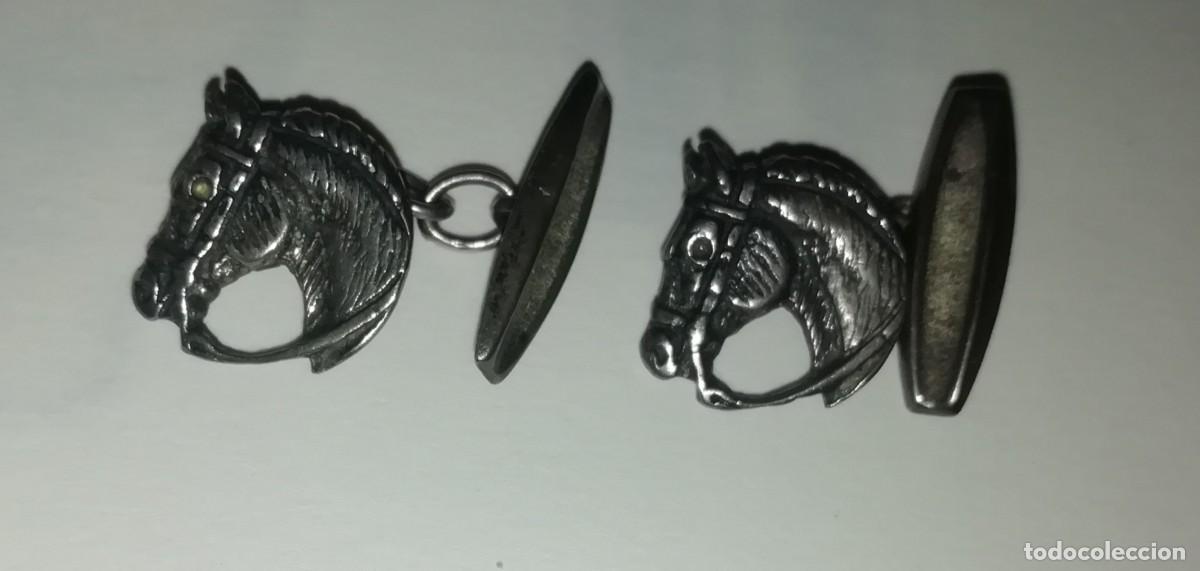 Antig&uuml;edades: Antiguos gemelos de plata cabeza de caballo - Foto 1