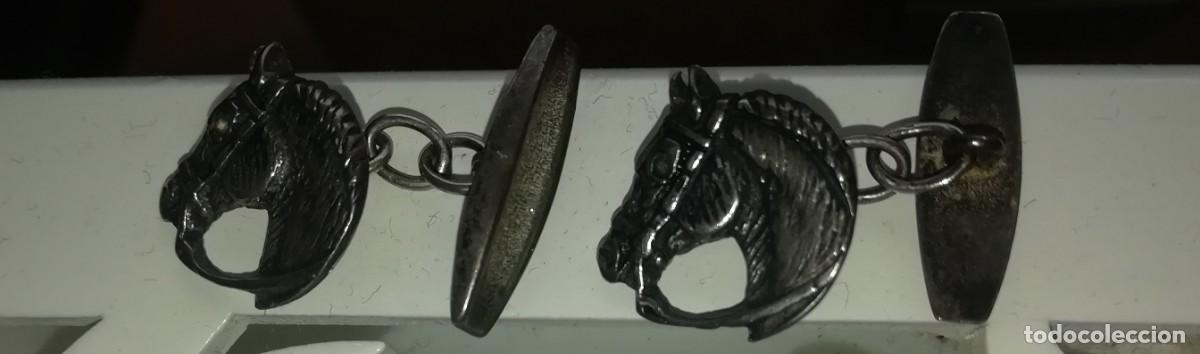 Antig&uuml;edades: Antiguos gemelos de plata cabeza de caballo - Foto 2