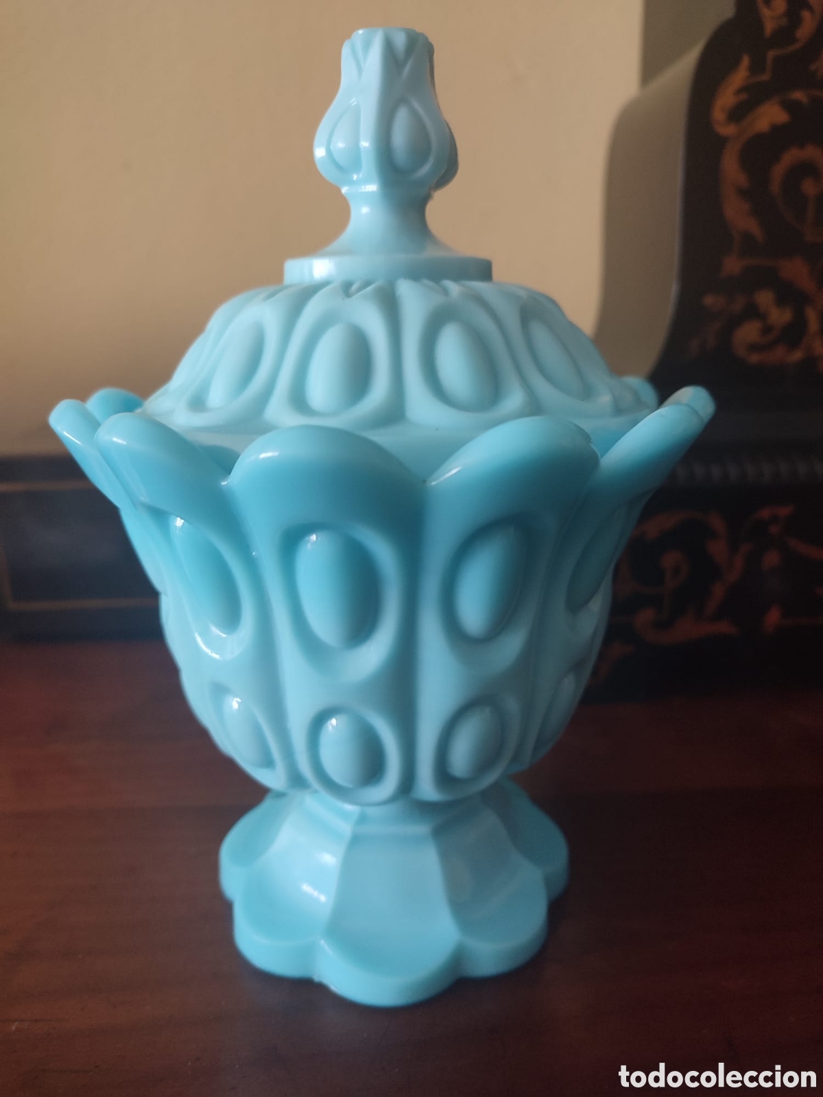 Antig&uuml;edades: Bombonera de opalina azul. - Foto 5