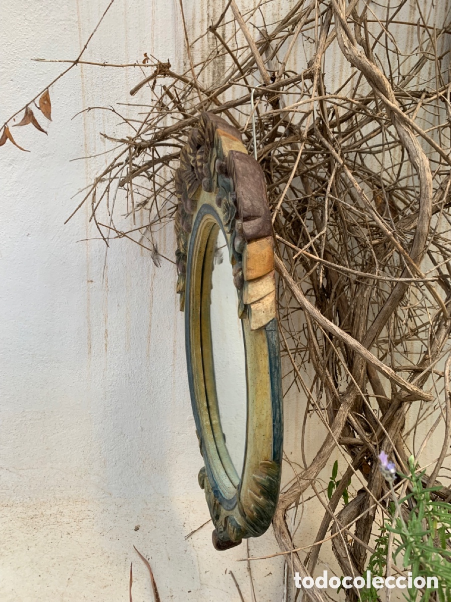 Antig&uuml;edades: ESPEJO POLICROMADO MADERA TALLADA - Foto 8