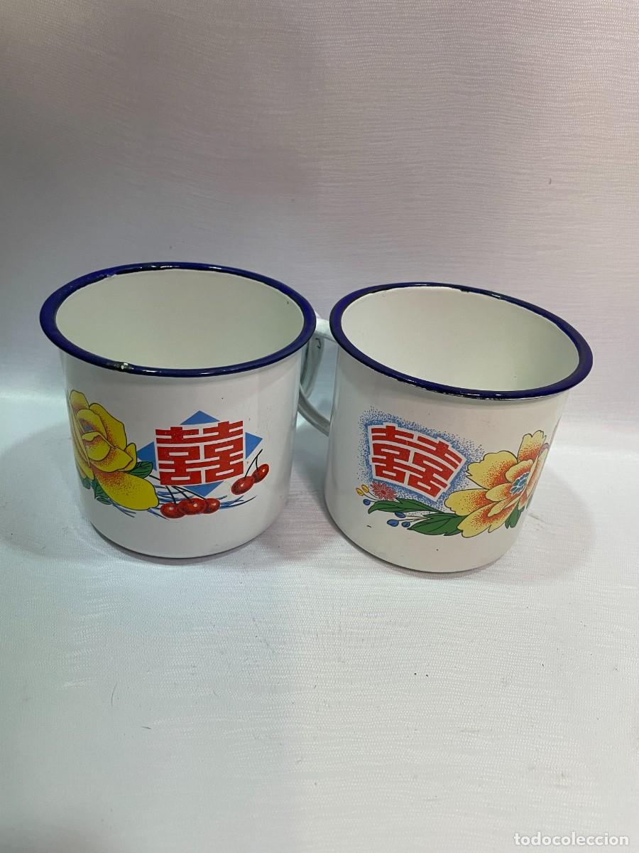 Antig&uuml;edades: TAZAS ESMALTADAS CON FLORES - Foto 3