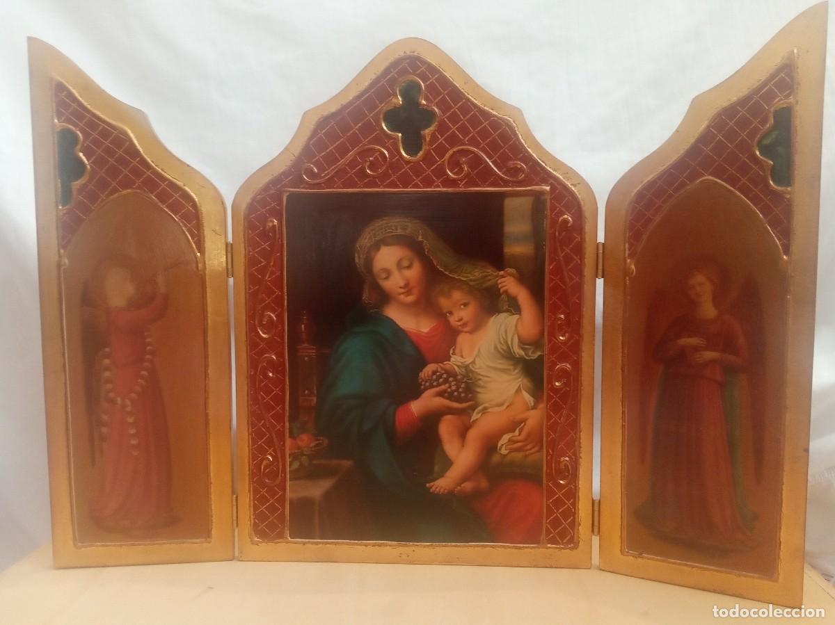 Antig&uuml;edades: Tr&iacute;ptico religioso Virgen de las uvas - Foto 3