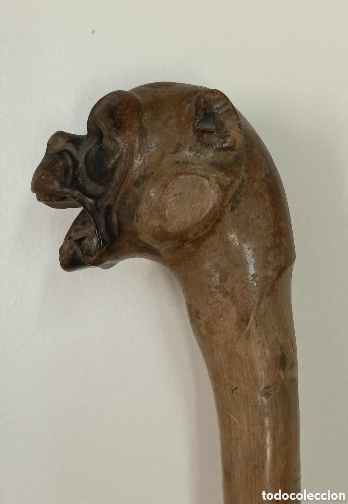 Antig&uuml;edades: Bast&oacute;n madera empu&ntilde;adura perro - Foto 3