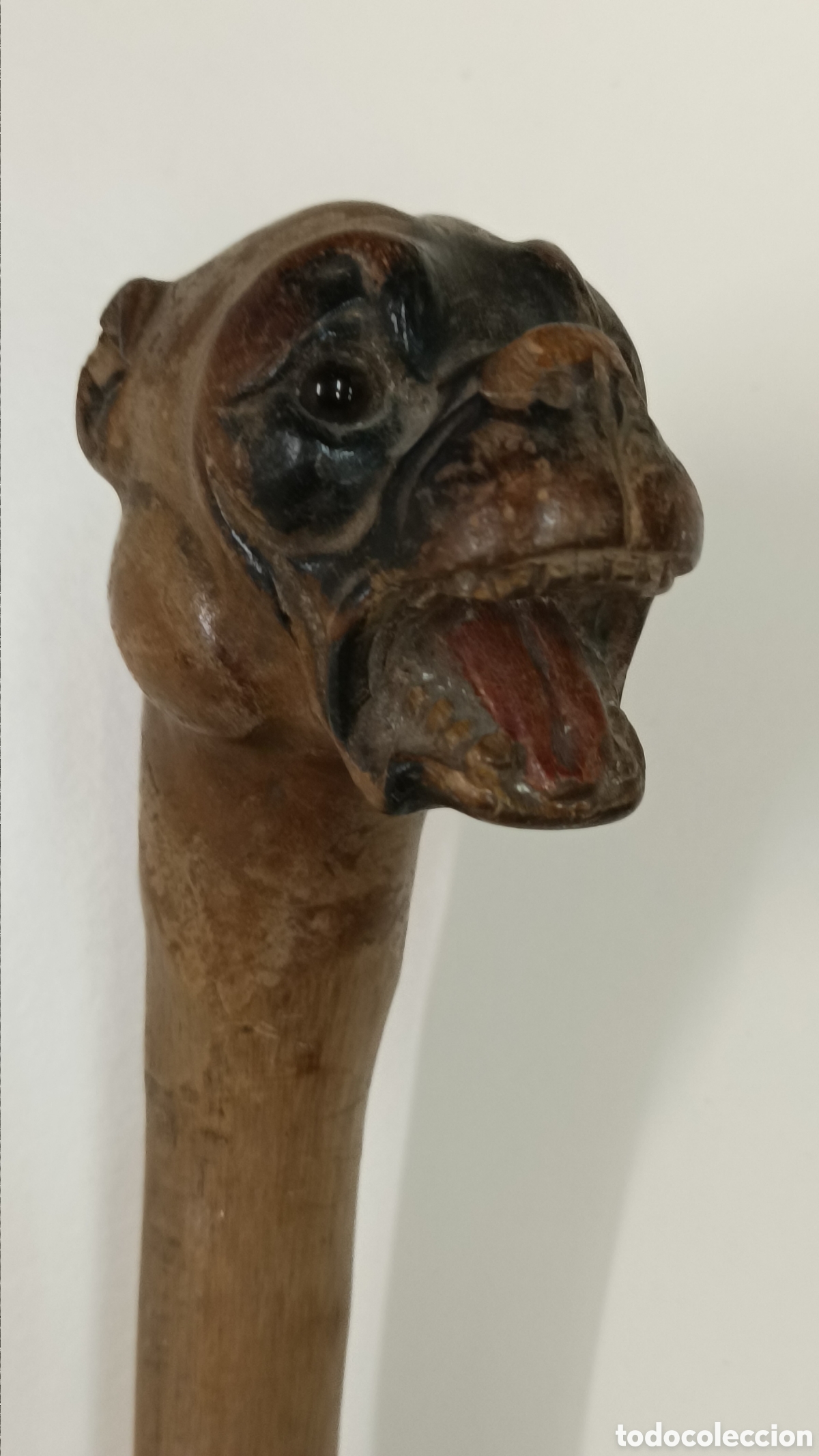 Antig&uuml;edades: Bast&oacute;n madera empu&ntilde;adura perro - Foto 4