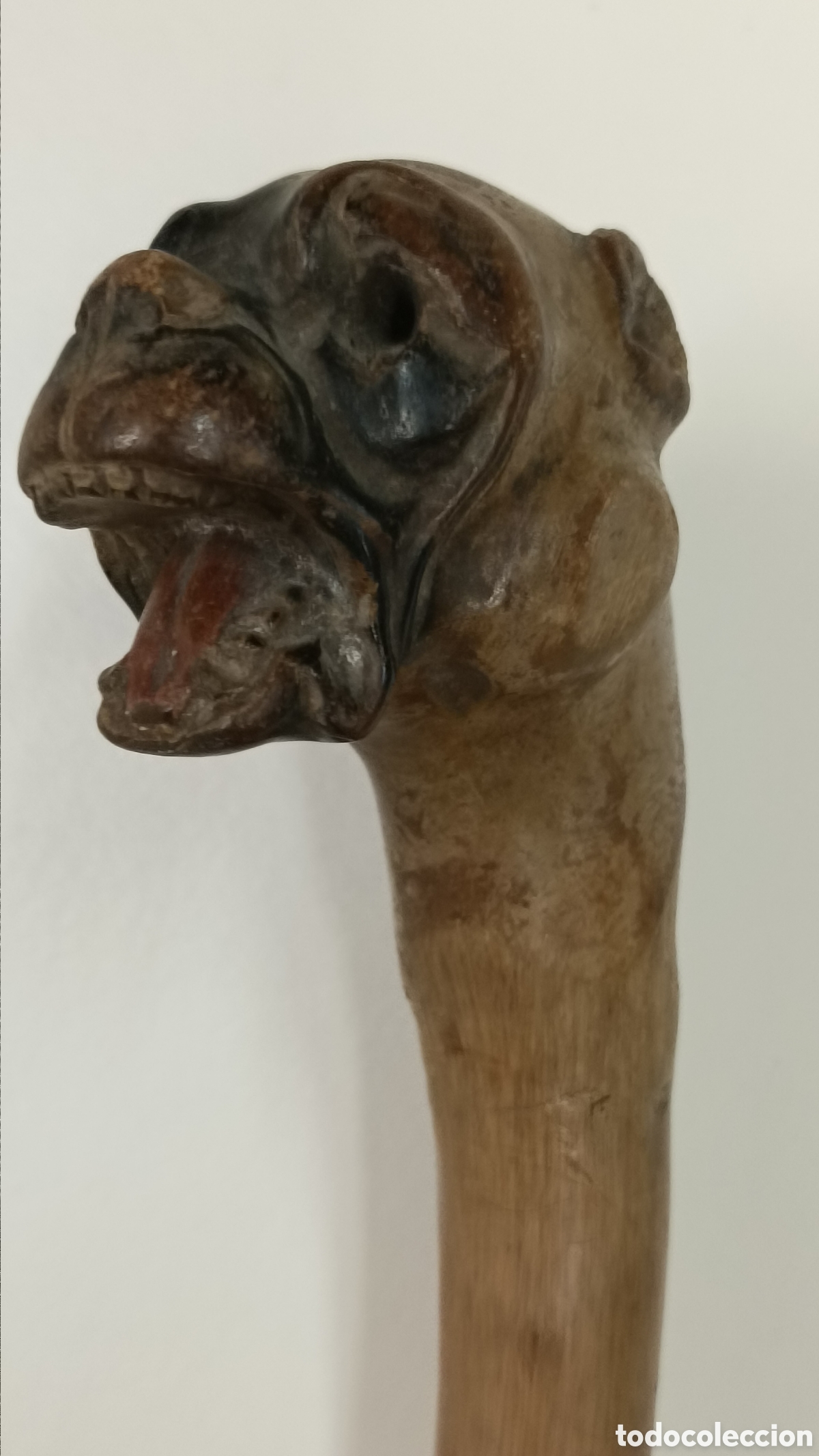 Antig&uuml;edades: Bast&oacute;n madera empu&ntilde;adura perro - Foto 5