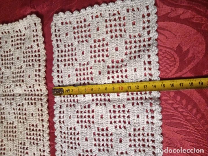 Antig&uuml;edades: 2u Tapete antiguo blanco cuadrante forma rectangular hechos a ganchillo troquelado - Foto 9