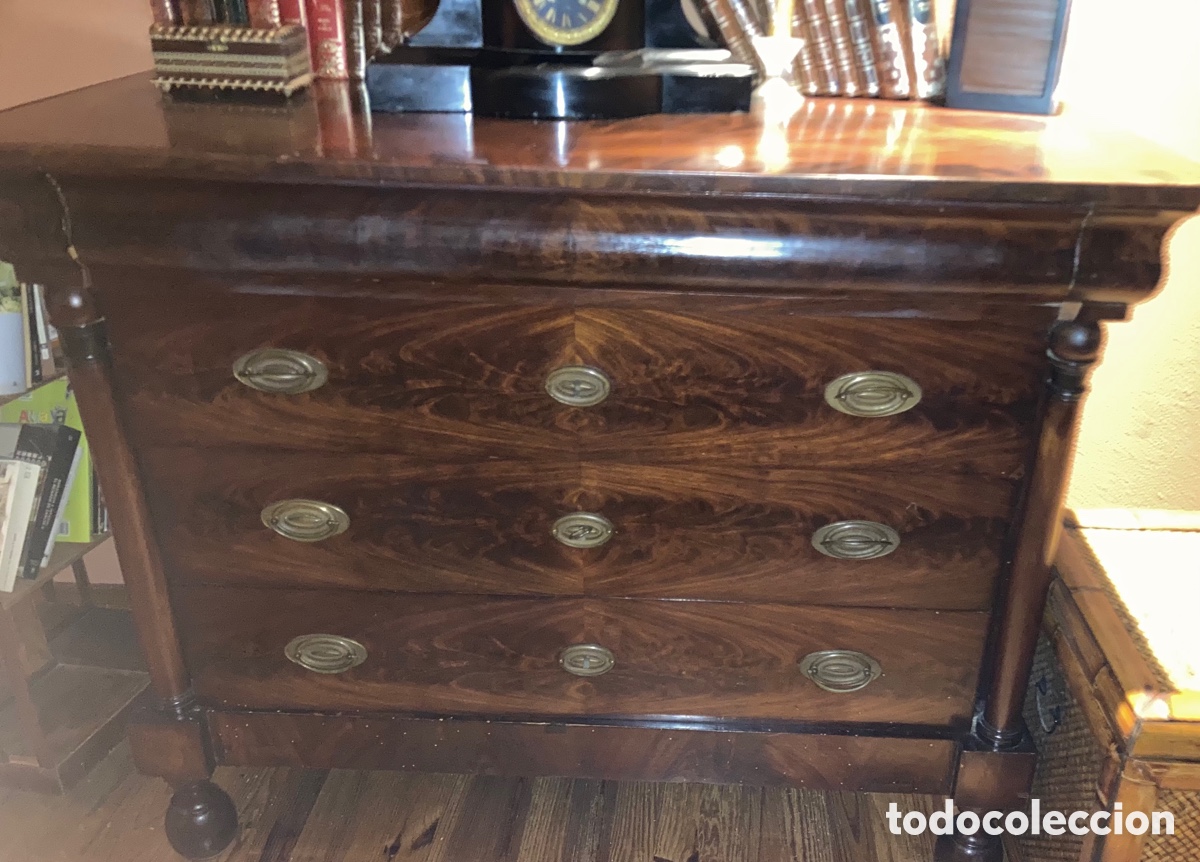 Antiquit&eacute;s: C&oacute;moda caoba s.XIX .3 cajones con cerradura y caj&oacute;n secreter