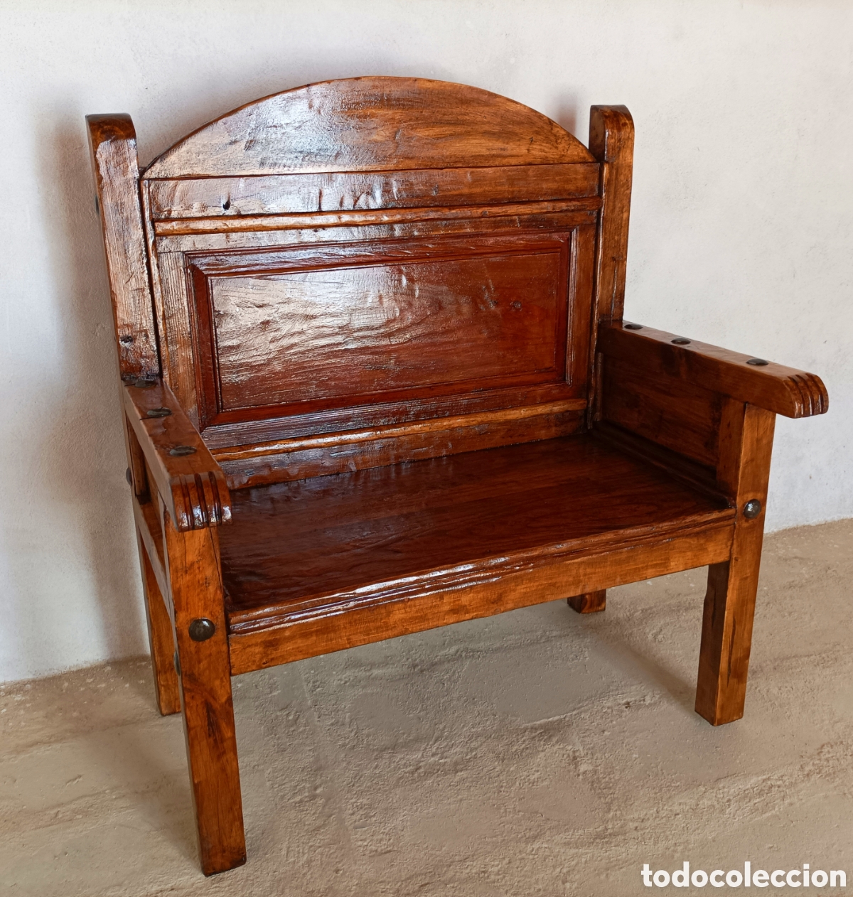 Antig&uuml;edades: Banco de madera de dos plazas - Foto 2
