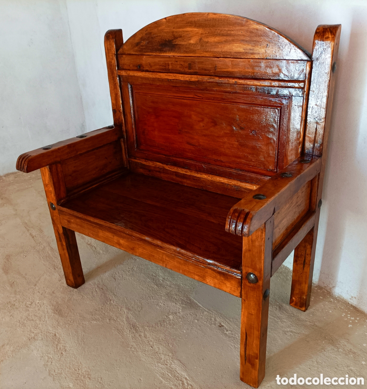 Antiquit&eacute;s: Banco de madera de dos plazas