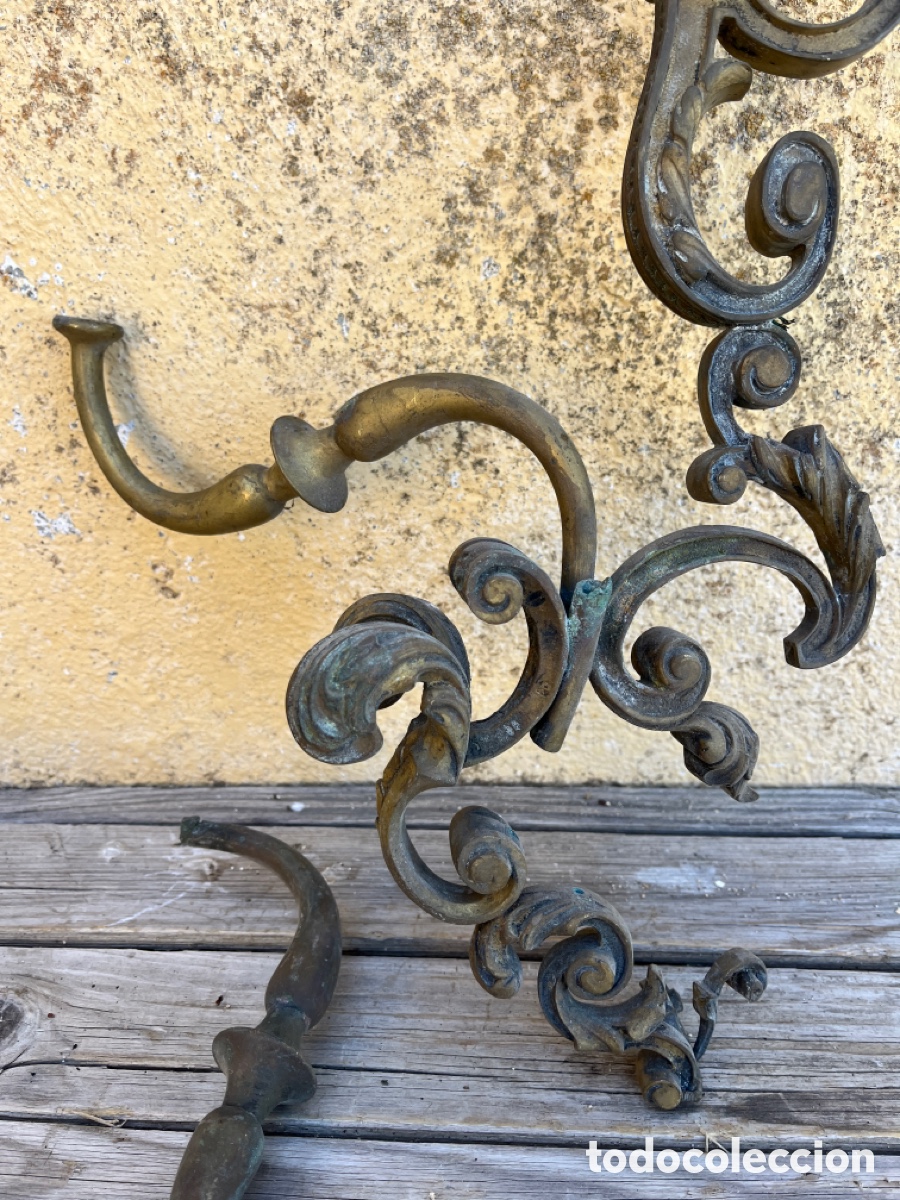 Antig&uuml;edades: APLIQUE DE BRONCE DE BELLAS LINEAS CON DOS BRAZOS. PARA RESTAURAR. - Foto 2