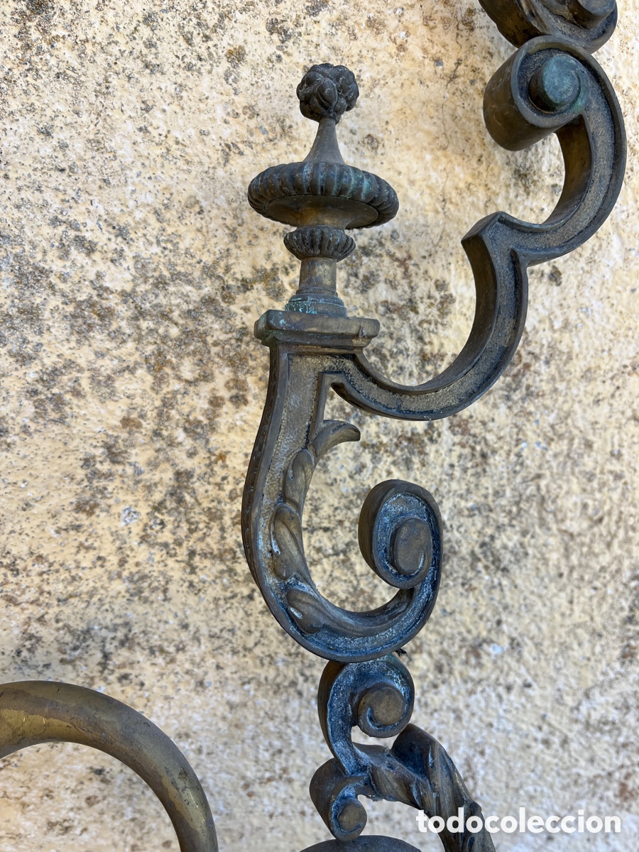 Antig&uuml;edades: APLIQUE DE BRONCE DE BELLAS LINEAS CON DOS BRAZOS. PARA RESTAURAR. - Foto 5
