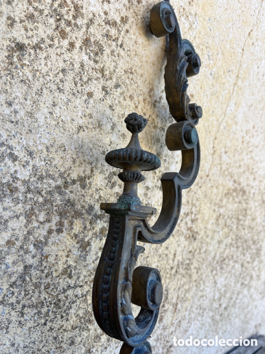 Antig&uuml;edades: APLIQUE DE BRONCE DE BELLAS LINEAS CON DOS BRAZOS. PARA RESTAURAR. - Foto 7