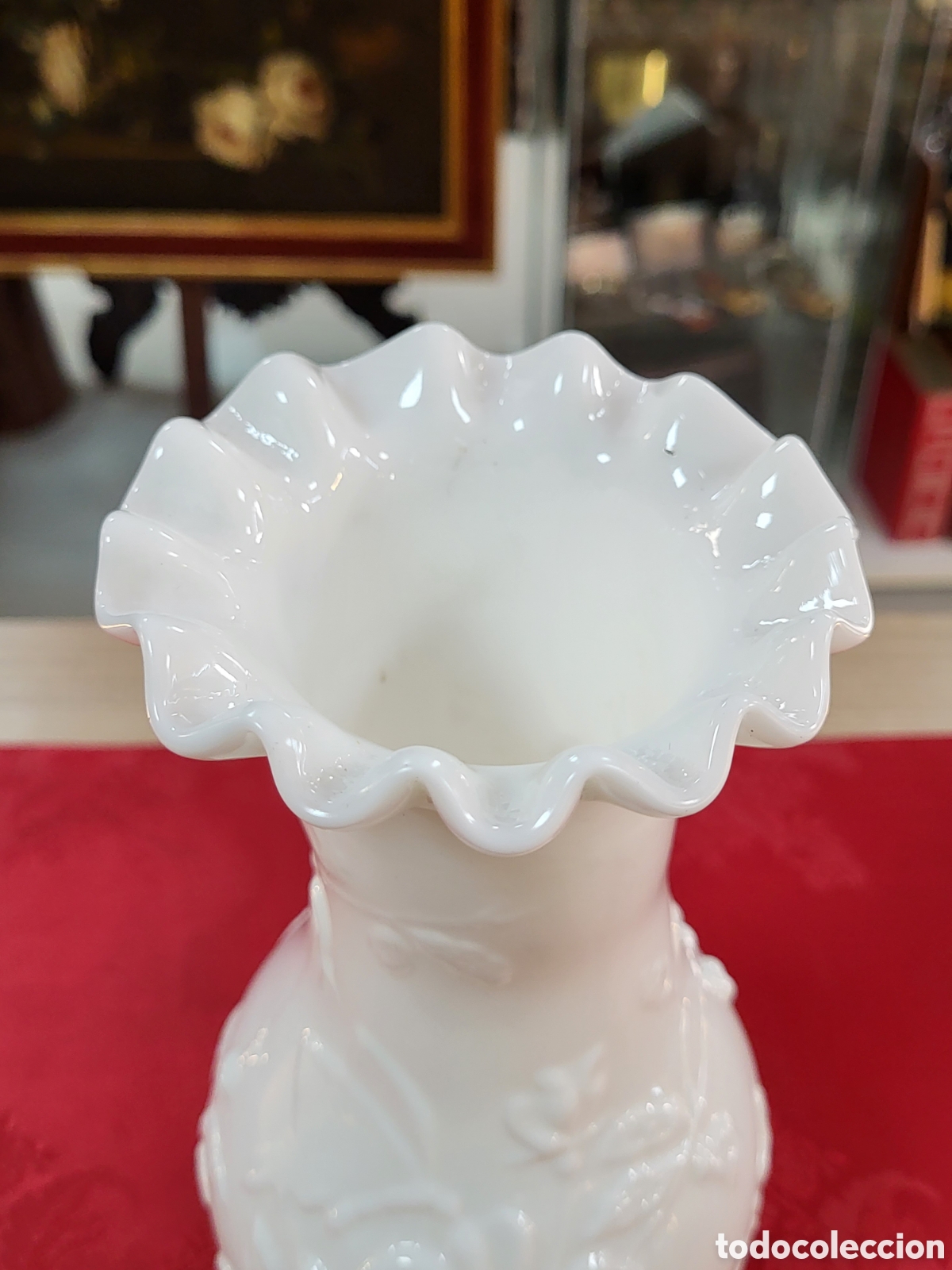 Antig&uuml;edades: JARRON VIOLETERO . OPALINA BLANCA. 21 CM - Foto 4