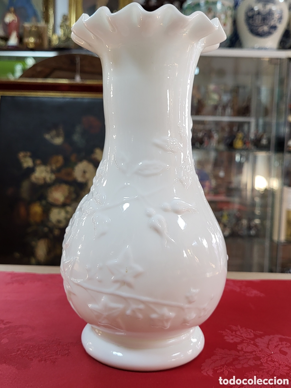 Antig&uuml;edades: JARRON VIOLETERO . OPALINA BLANCA. 21 CM - Foto 5