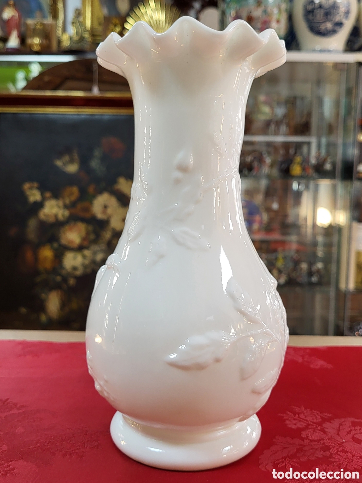 Antig&uuml;edades: JARRON VIOLETERO . OPALINA BLANCA. 21 CM - Foto 6