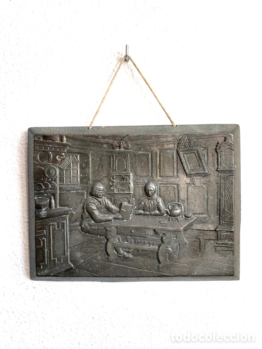 Antig&uuml;edades: BAJORRELIEVE DE PELTRE ANTIGUO - Foto 2