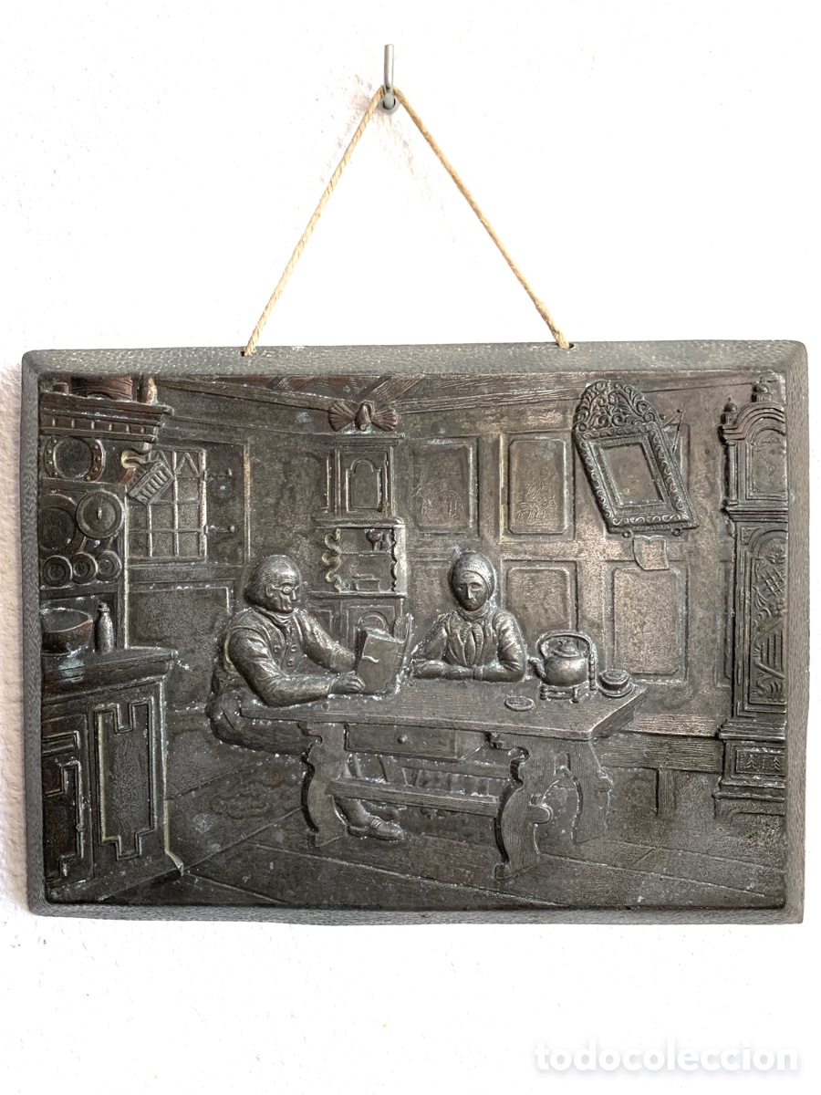 Antig&uuml;edades: BAJORRELIEVE DE PELTRE ANTIGUO - Foto 3