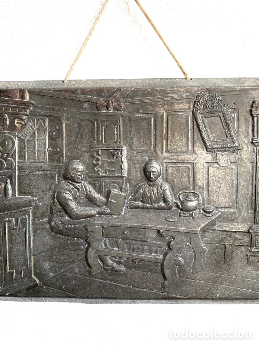 Antig&uuml;edades: BAJORRELIEVE DE PELTRE ANTIGUO - Foto 4