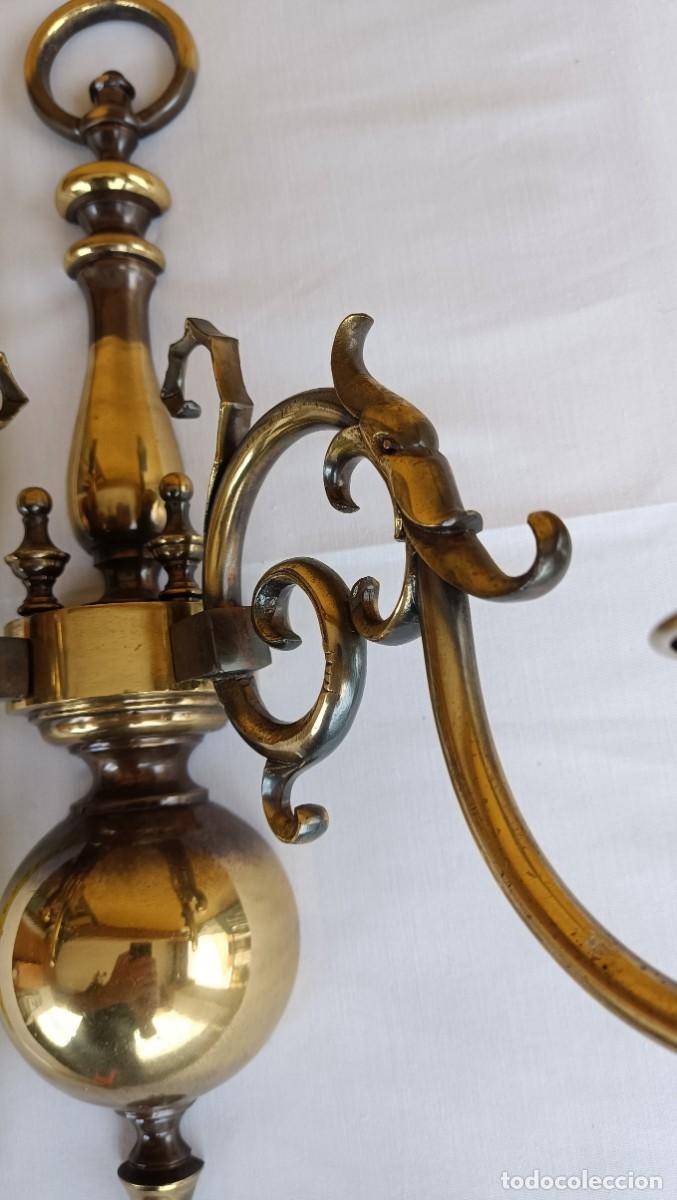 Antig&uuml;edades: APLIQUE DOS LUCES LATON ANTIGUO - Foto 3