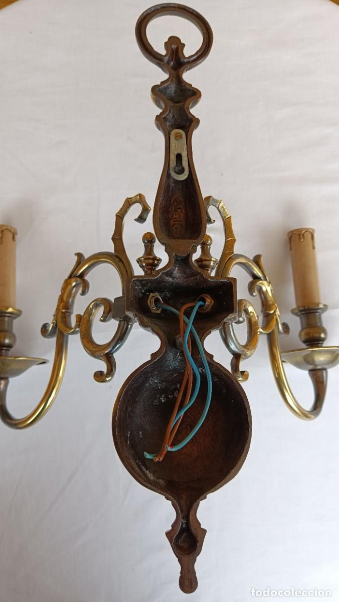 Antig&uuml;edades: APLIQUE DOS LUCES LATON ANTIGUO - Foto 5