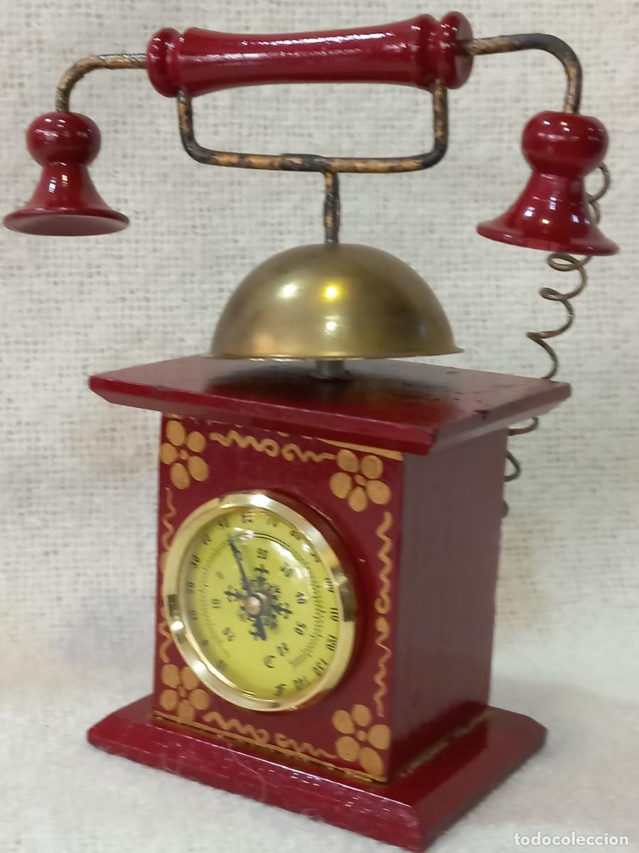 Antig&uuml;edades: TEL&Eacute;FONO-TERM&Oacute;METRO 16cm (madera) burdeos - Foto 1