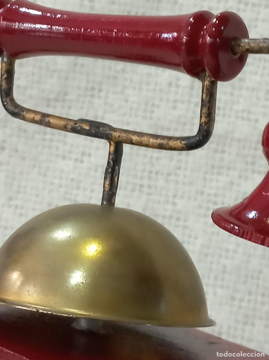 Antig&uuml;edades: TEL&Eacute;FONO-TERM&Oacute;METRO 16cm (madera) burdeos - Foto 4